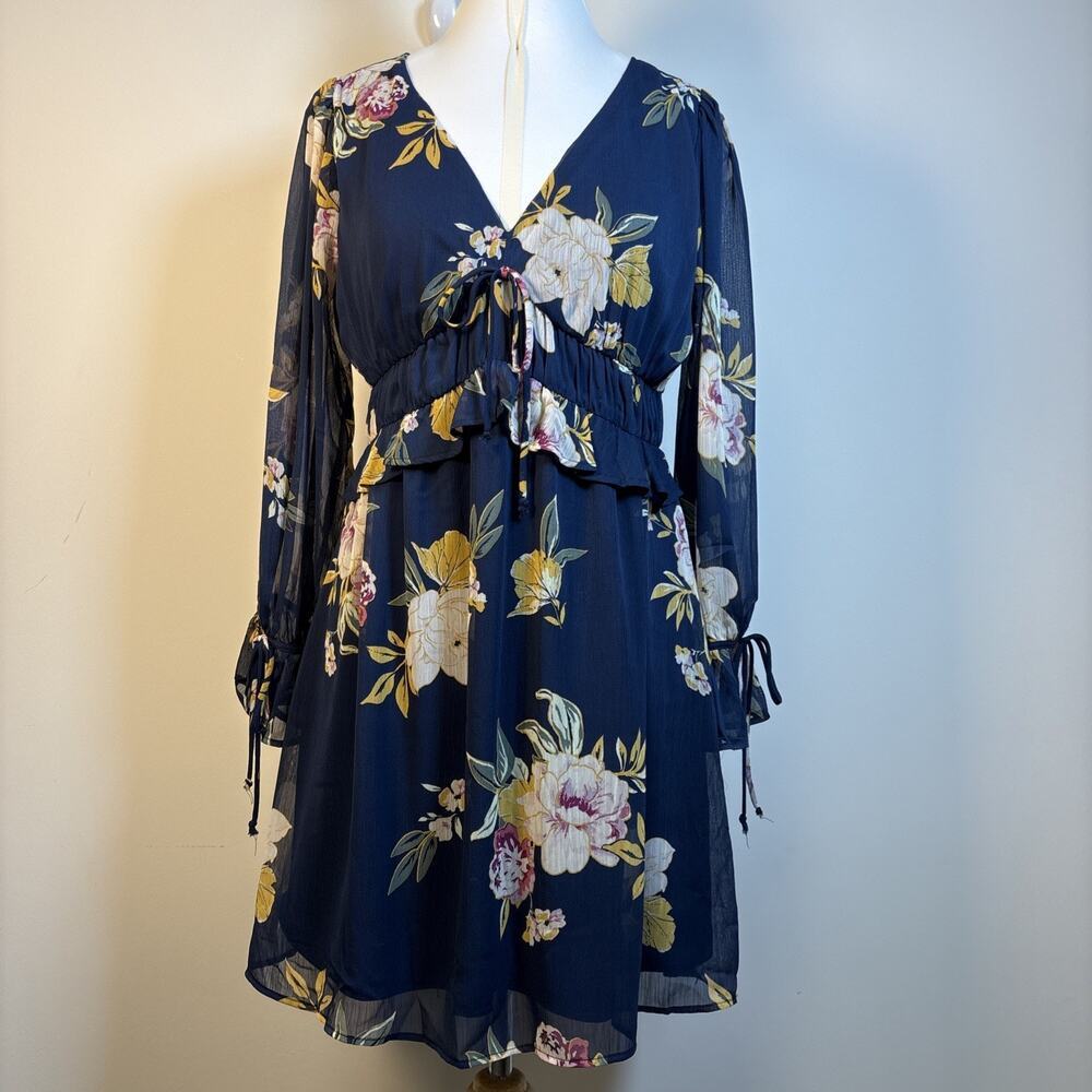 Babydoll Dress S Boho Romantic Long Sleeve Ruffle Waist Blue Fairy Whimsical